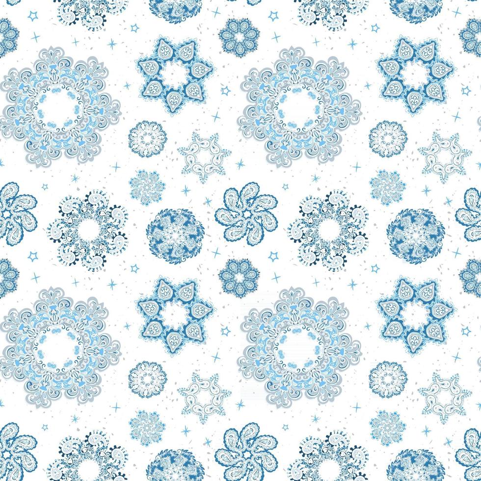 Vector modern seamless pattern with colorful hand draw illustration of snowflakes. Use it for wallpaper, textile print, fills, web page, surface textures, wrapping paper, design of presentation