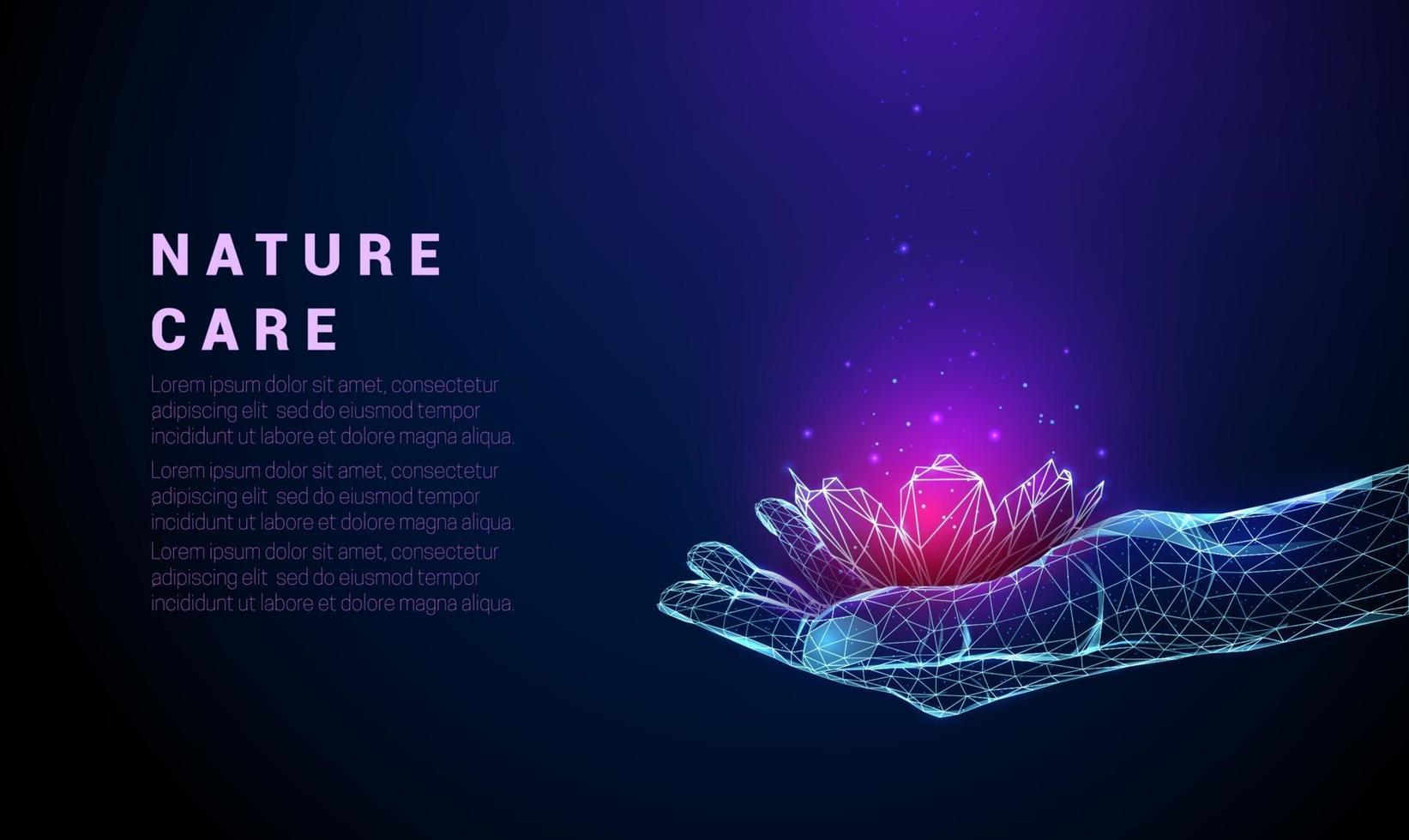 Abstract  Low poly giving hand with flower. vector