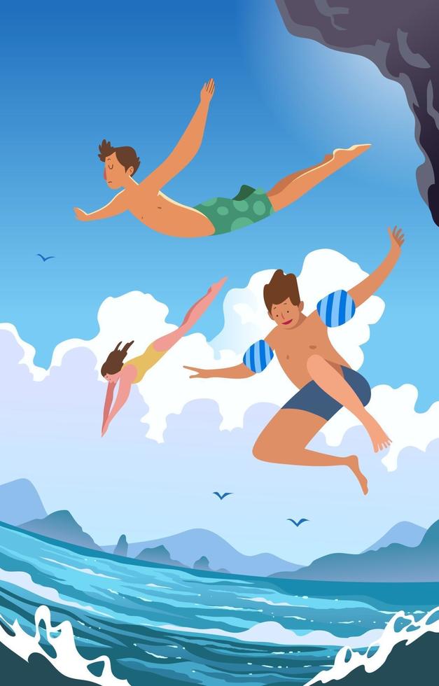 Swimming at the Beach during Summer vector