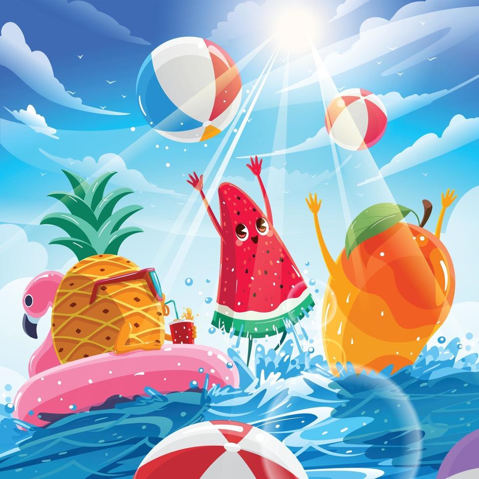 Fruits Playing Balls in the Summer vector