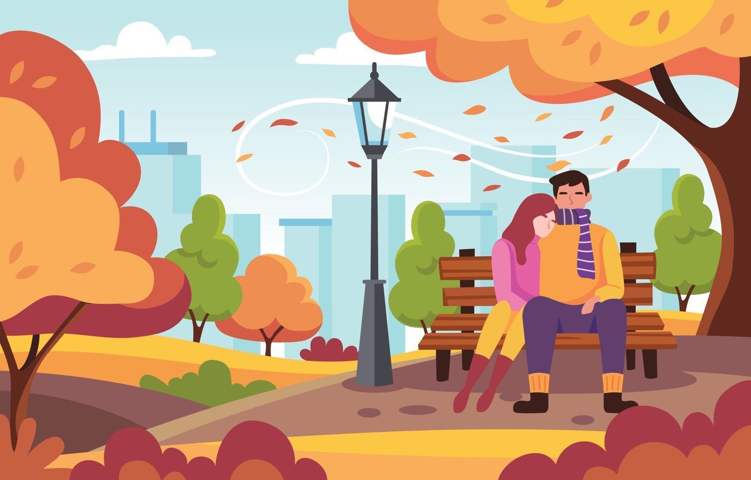 Lovely Couple in Autumn City Park vector