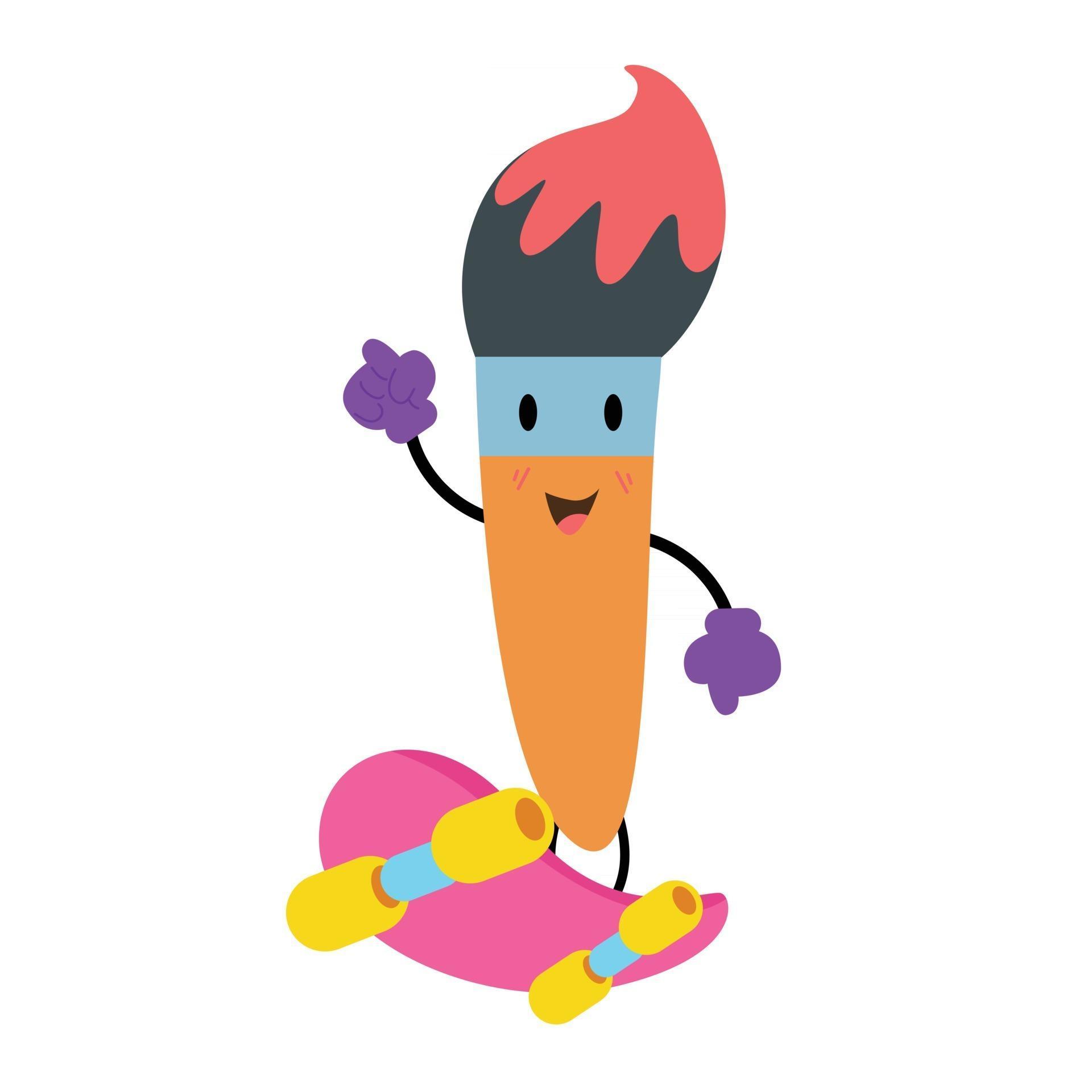 Paint Brush Character Flat Cartoon Vector Template Design Illustration