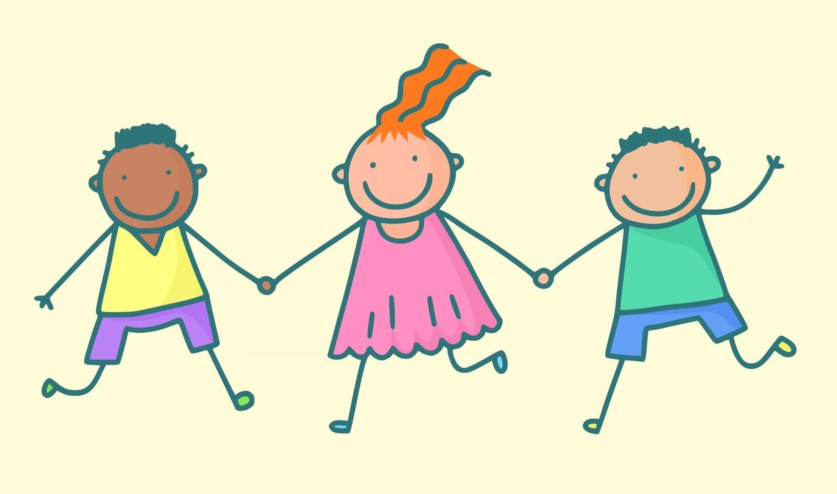 Happy Kids Holding Hands vector