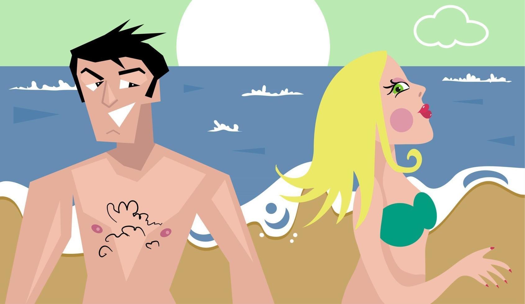 Couple Flirting at the Beach vector