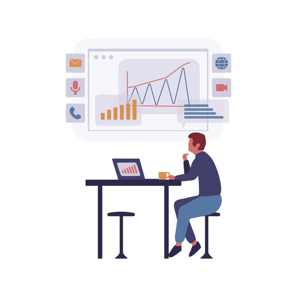 Data analysis concept. Office workers are studying the infographic. vector