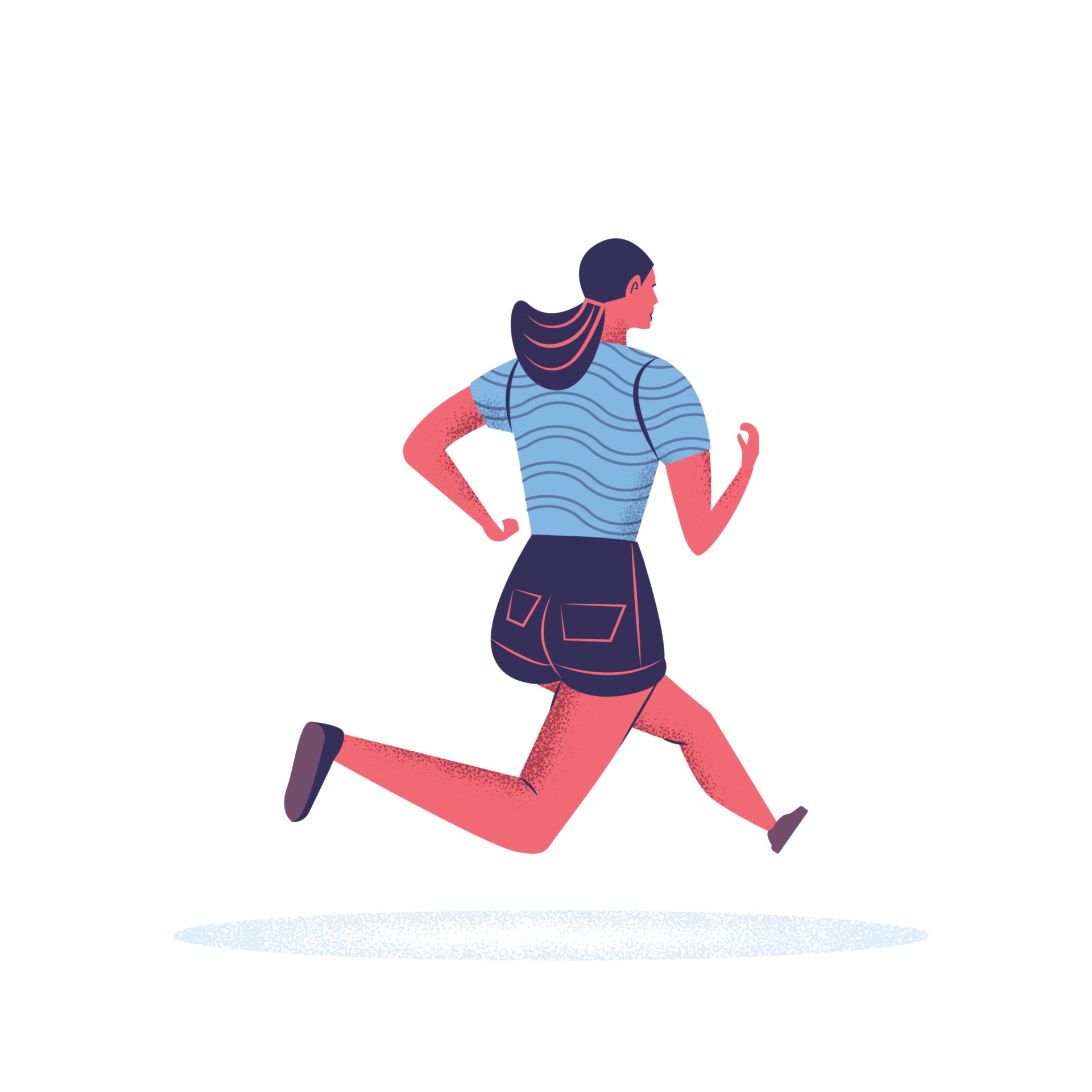 Running young woman in sport clothes. Jogging cute girl. Side and back