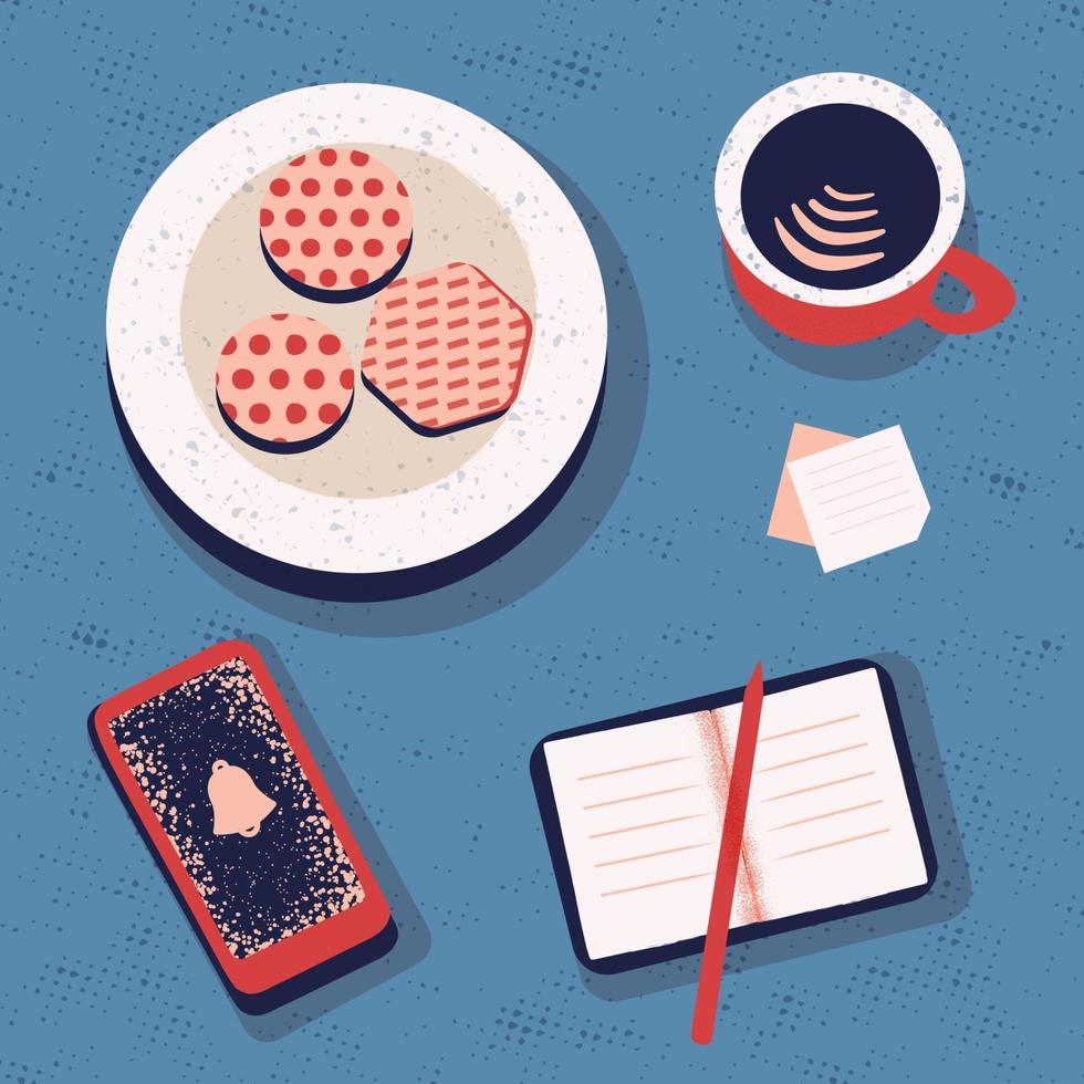 Planning and organization concept top view. Coffee break vector