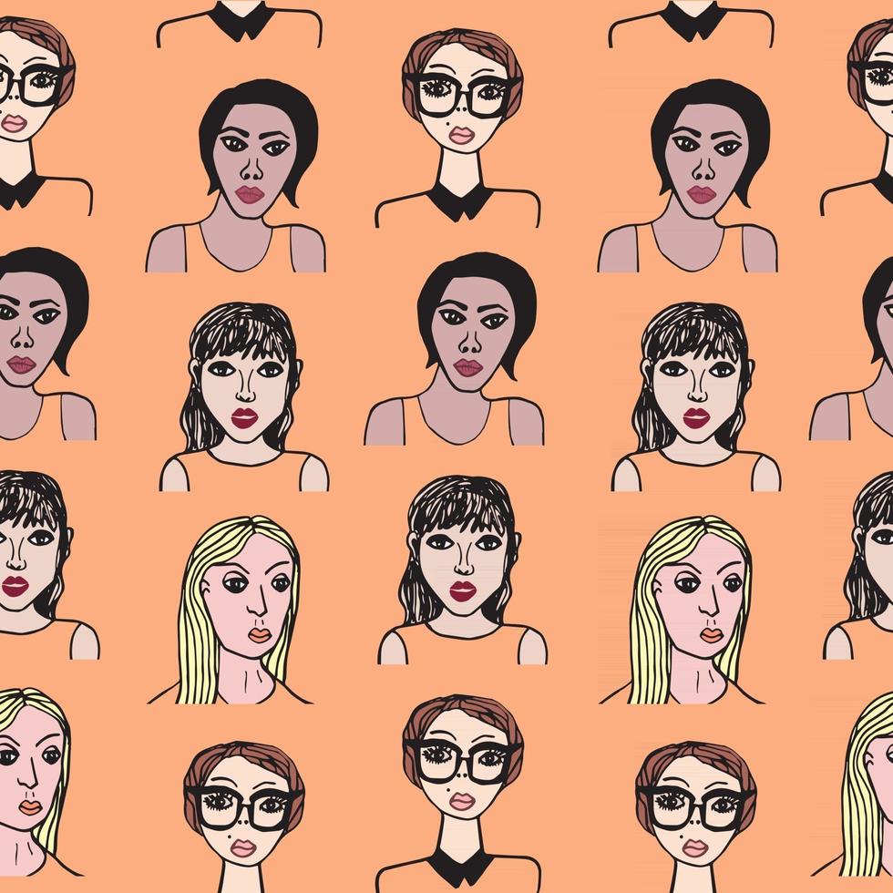 Seamless pattern with cartoon girls vector