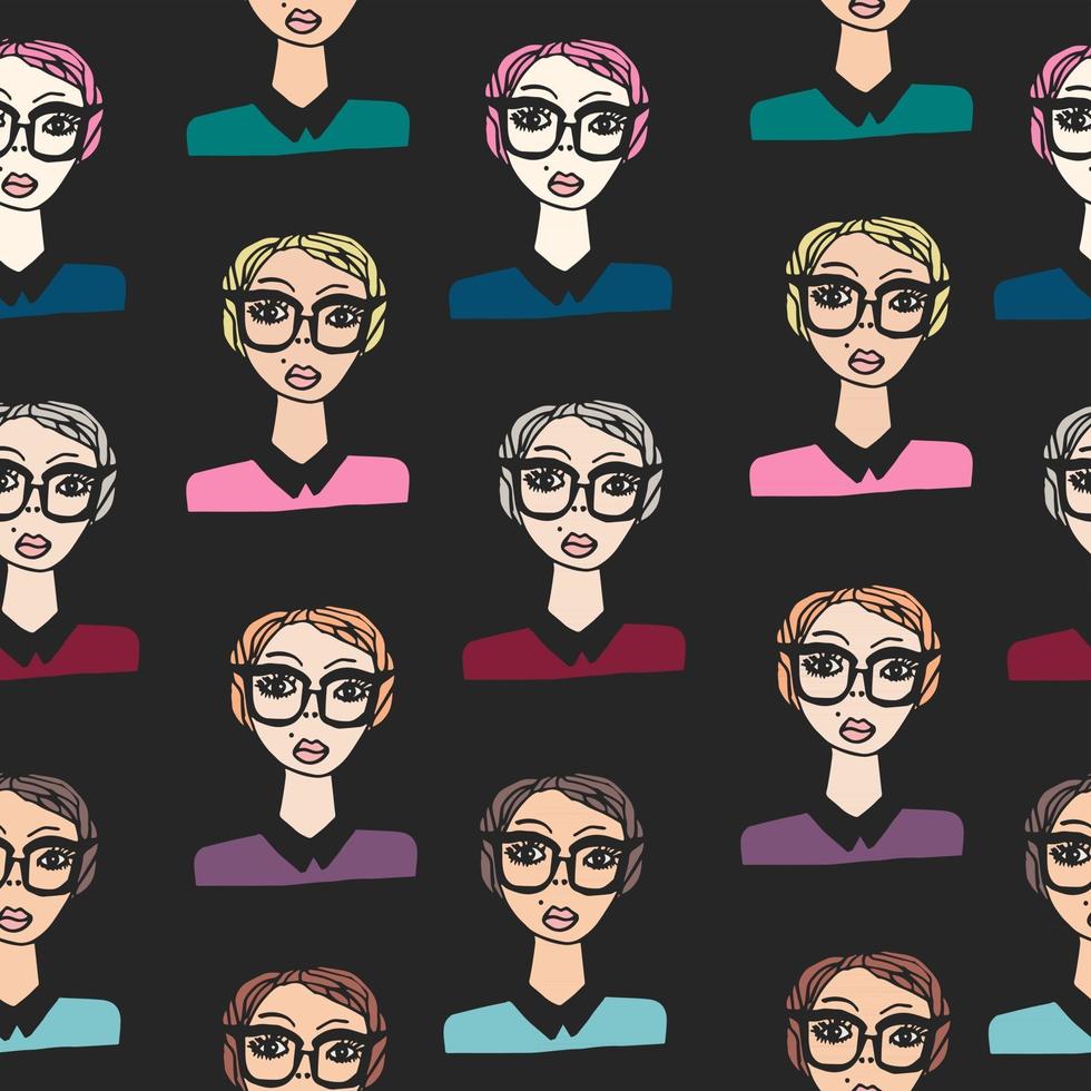 Seamless pattern with cartoon girls vector