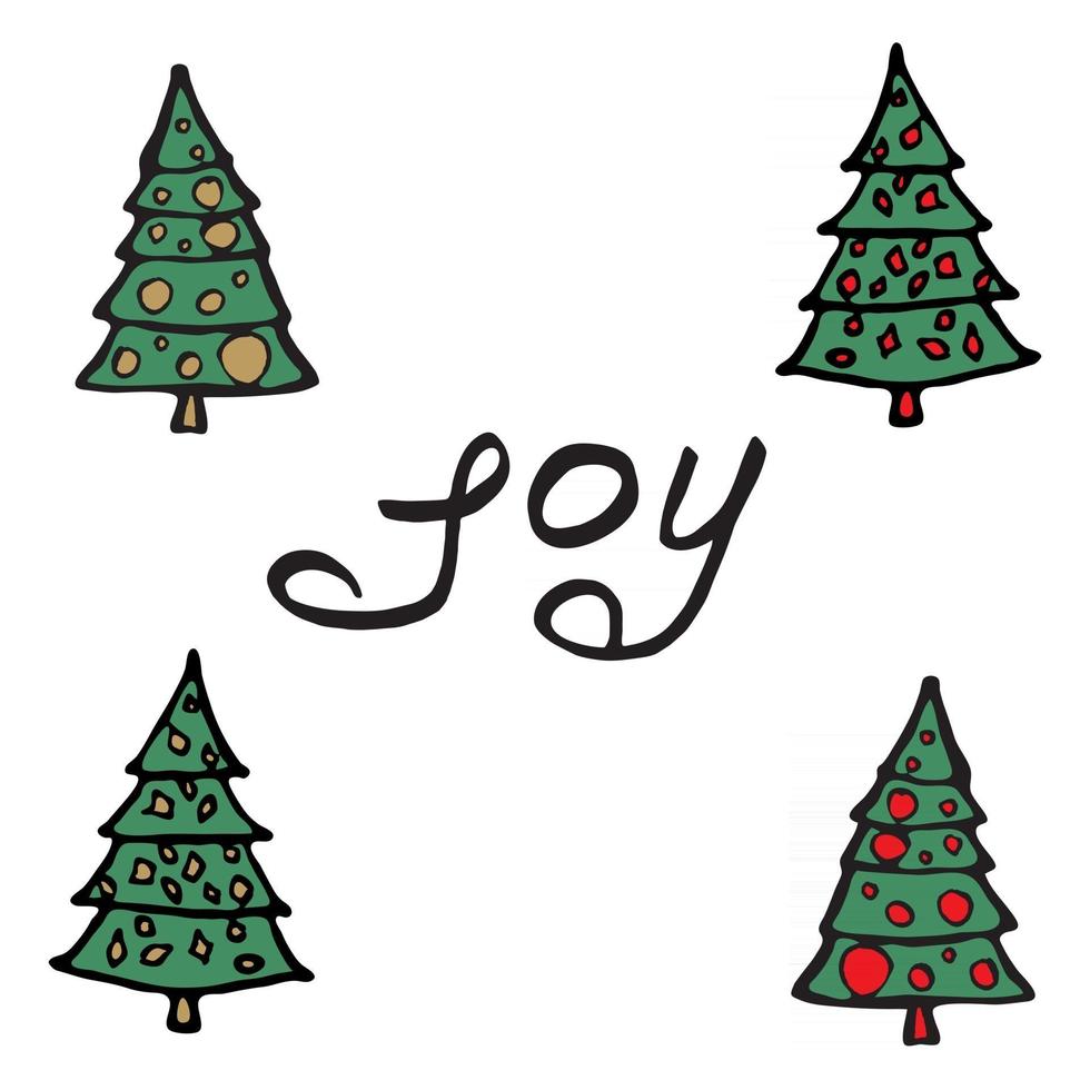 Cartoon fir-tree Christmas tree. Greeting card - joy. vector