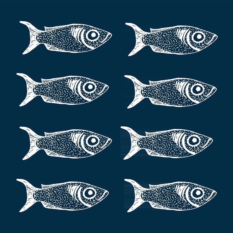 conjunto de bocetos dibujados a mano de vector de pescado