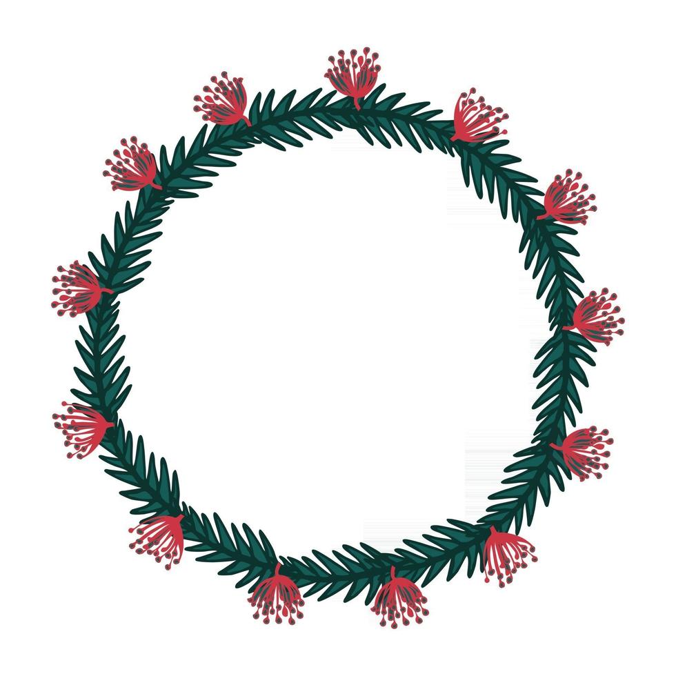 Christmas wreath hand drawn fir tree branches. vector