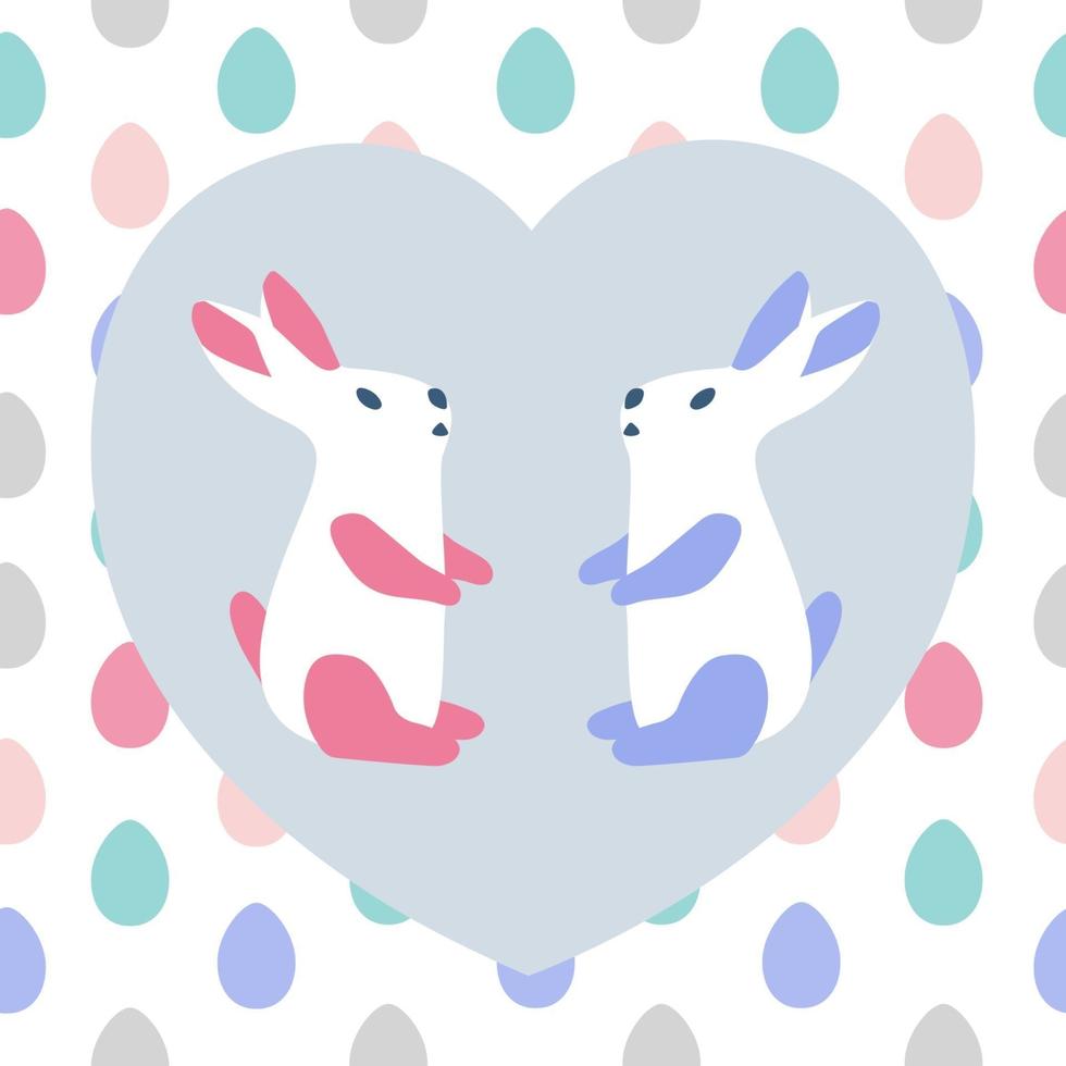 Cute bunnies rabbits greeting card template vector