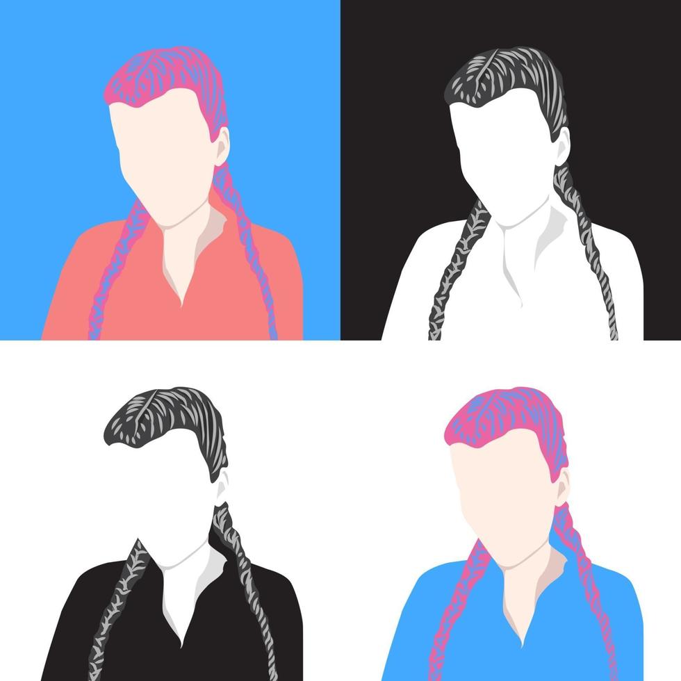 Set of 4 portraits of young girls, woman icons, avatars. vector