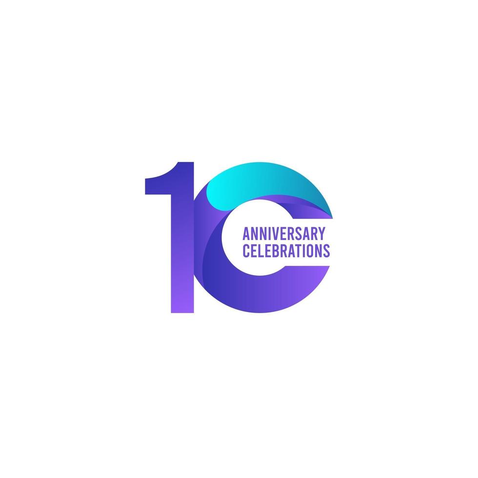 10 Years Anniversary Celebration, Purple and Blue Gradient Vector Template Design Illustration