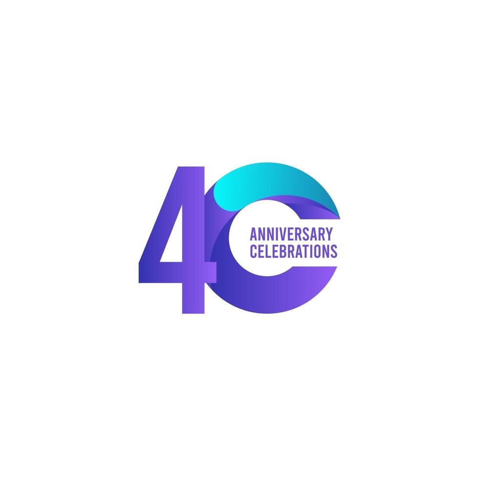 40 Years Anniversary Celebration, Purple and Blue Gradient Vector Template Design Illustration