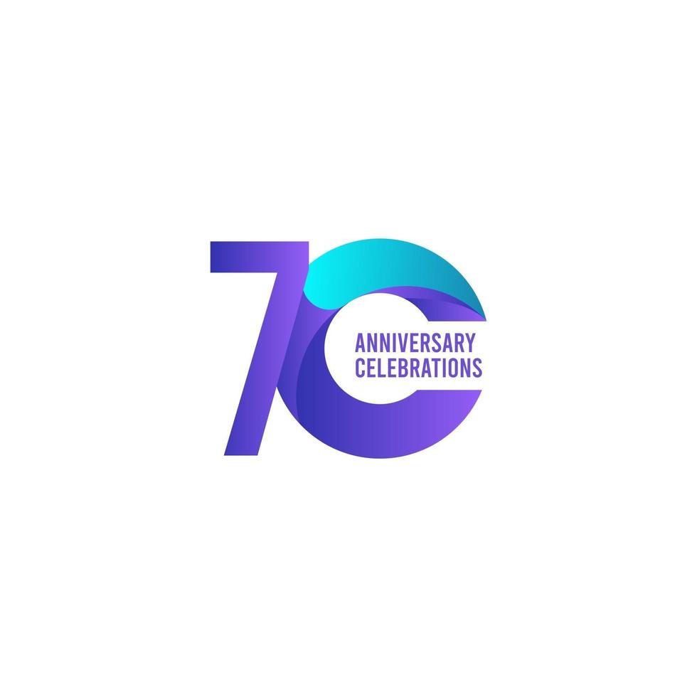 70 Years Anniversary Celebration, Purple and Blue Gradient Vector Template Design Illustration
