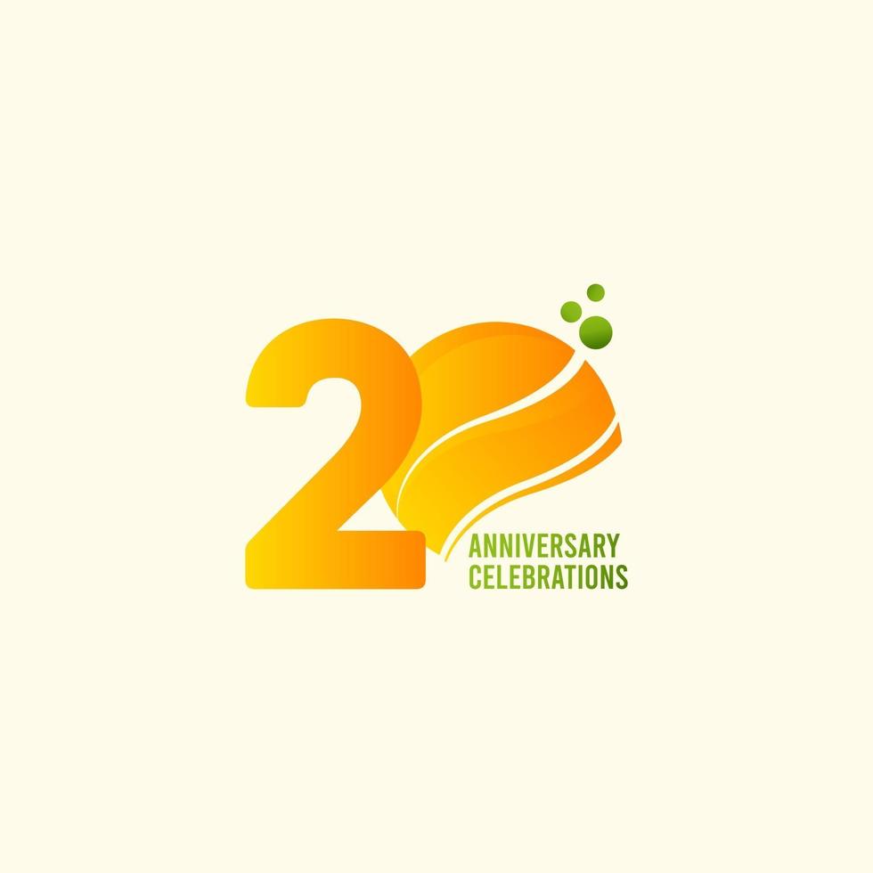 Celebración del aniversario de 20 años, ilustración de diseño de plantilla de vector naranja