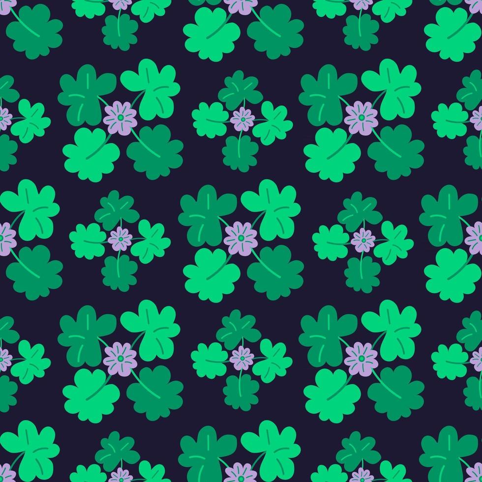 Blooming clover Seamless pattern with trefoil and four-leaf. vector