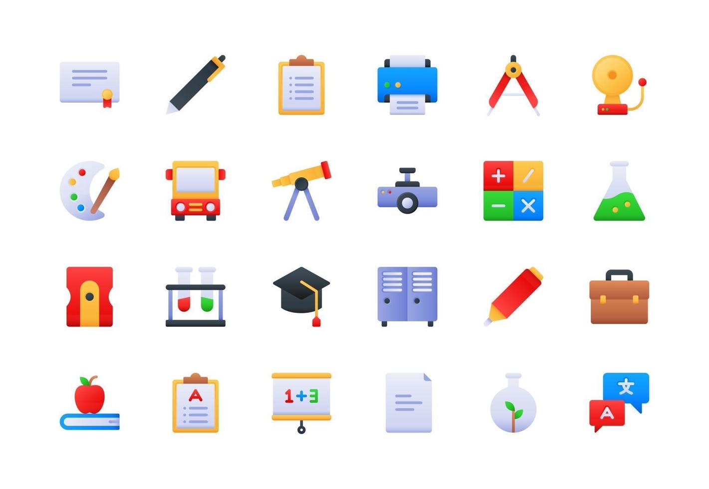 School and Education Gradient Icon Set vector