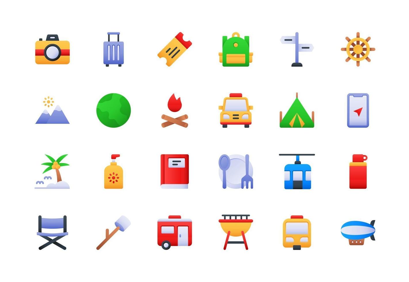 Vacation and Travel Gradient Icon Set vector