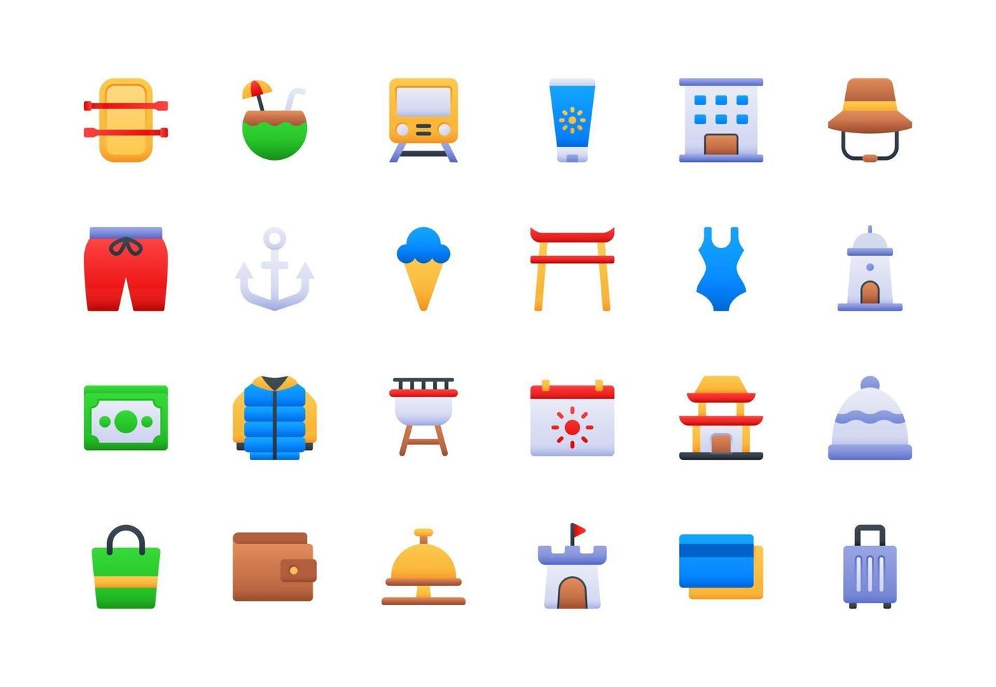 conjunto de iconos de gradiente de vacaciones y viajes vector