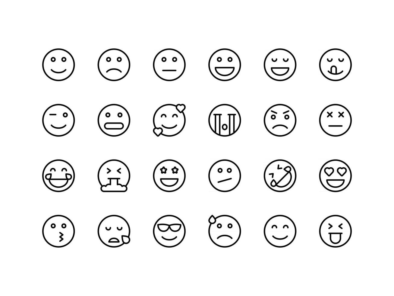 Emoticon and Emoji Outline Icon Set vector