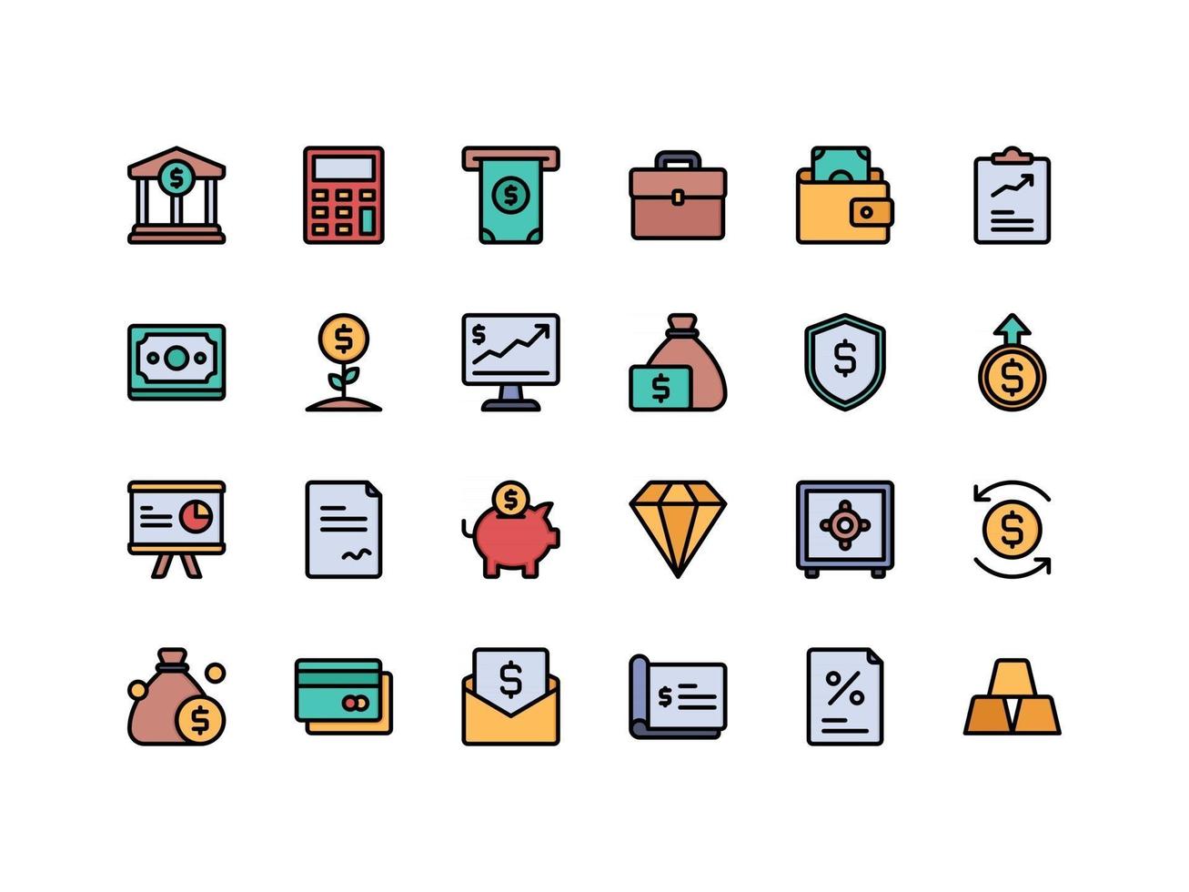 conjunto de iconos de color lineal de finanzas y contabilidad vector