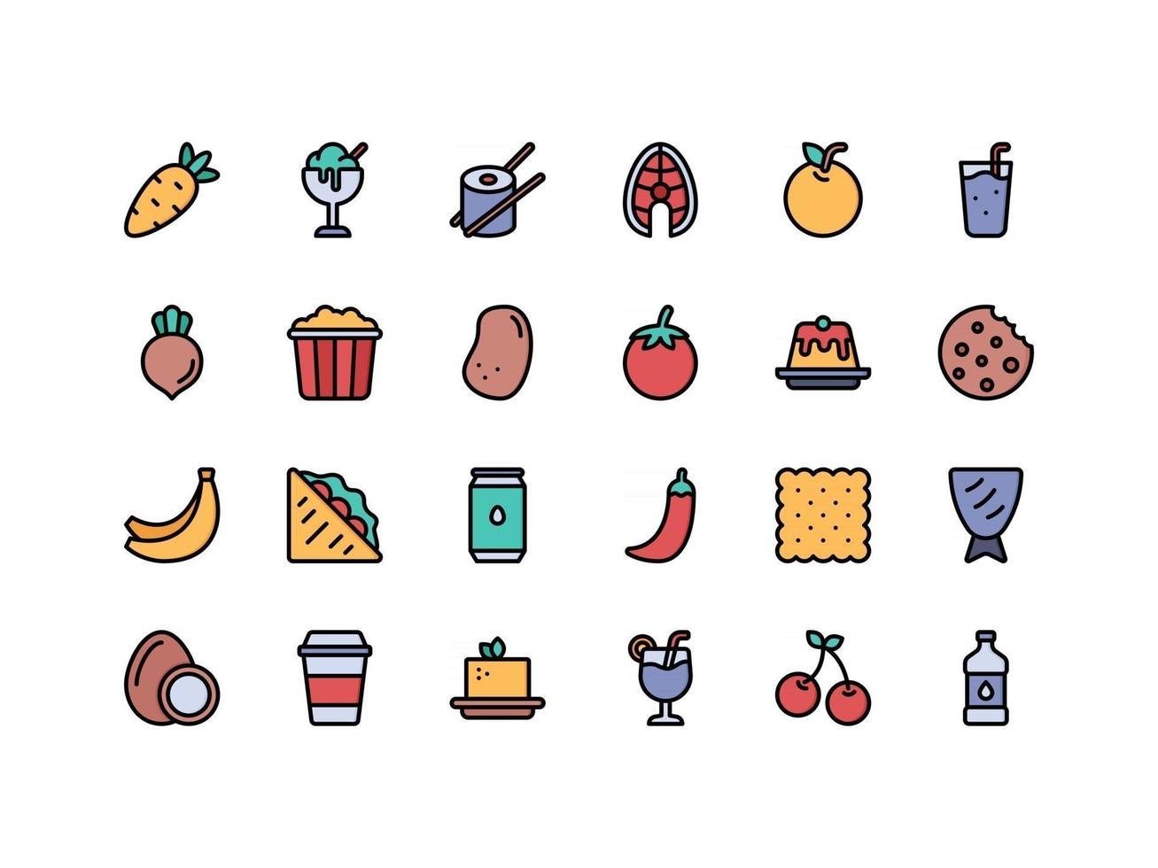 Conjunto de iconos de color lineal de alimentos y bebidas vector