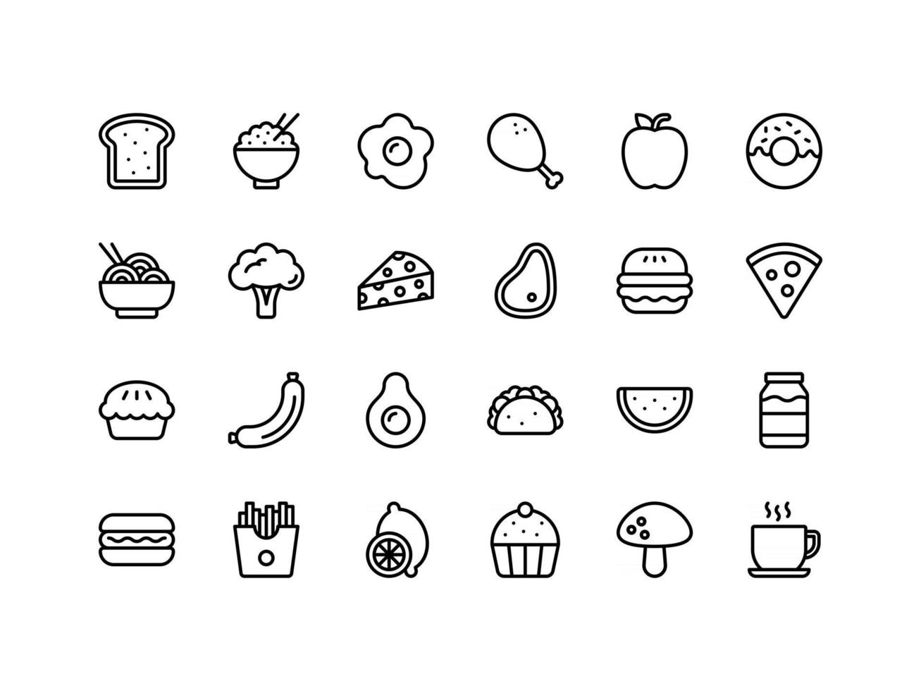 conjunto de iconos de contorno de alimentos y bebidas vector