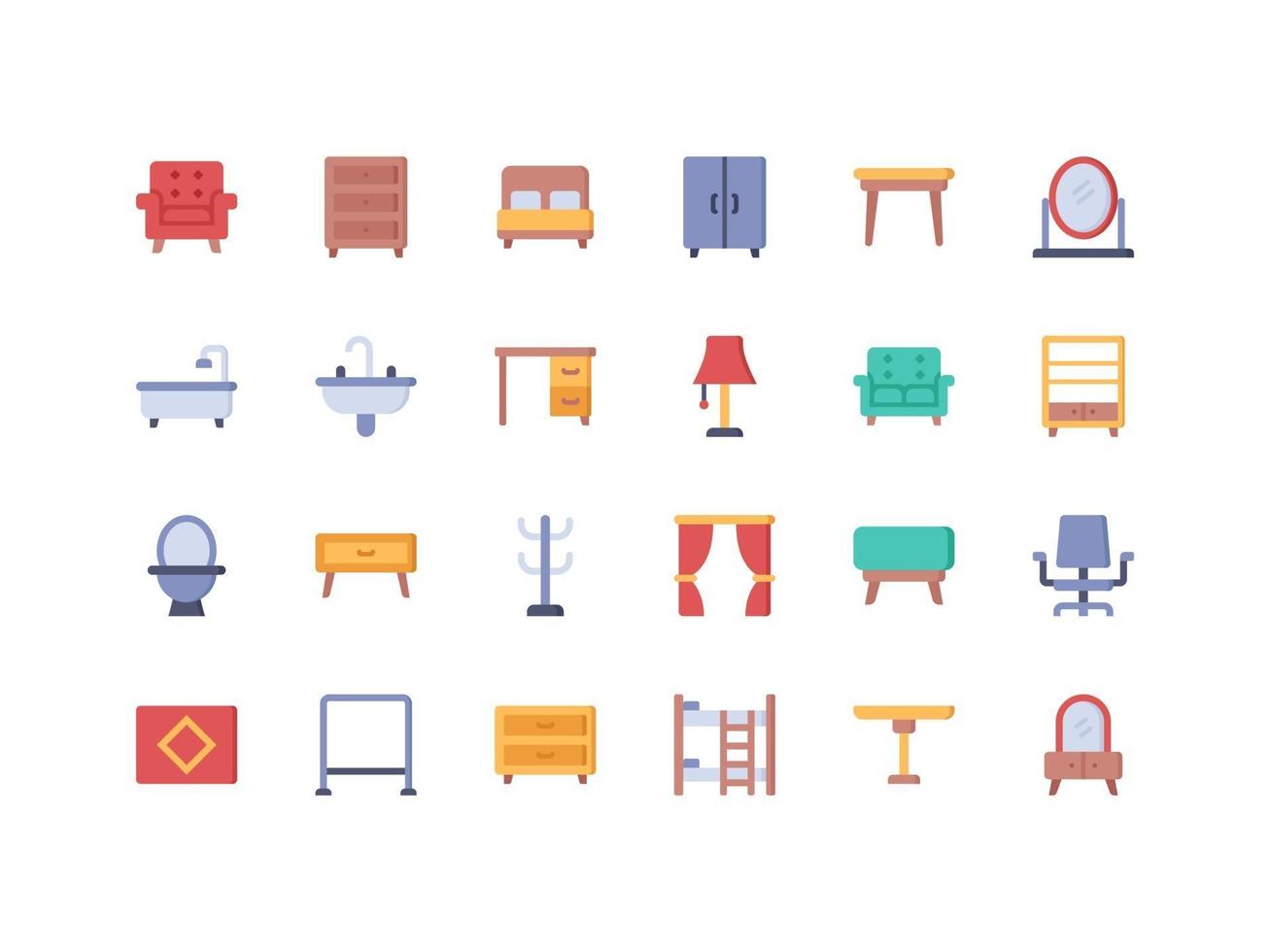 Furniture and Household Items Flat Icon Set vector