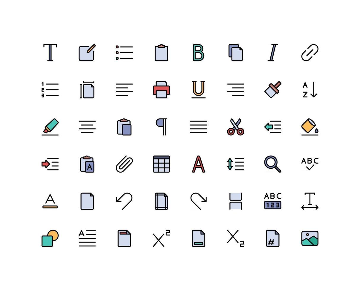 conjunto de iconos de color lineal editor de texto vector