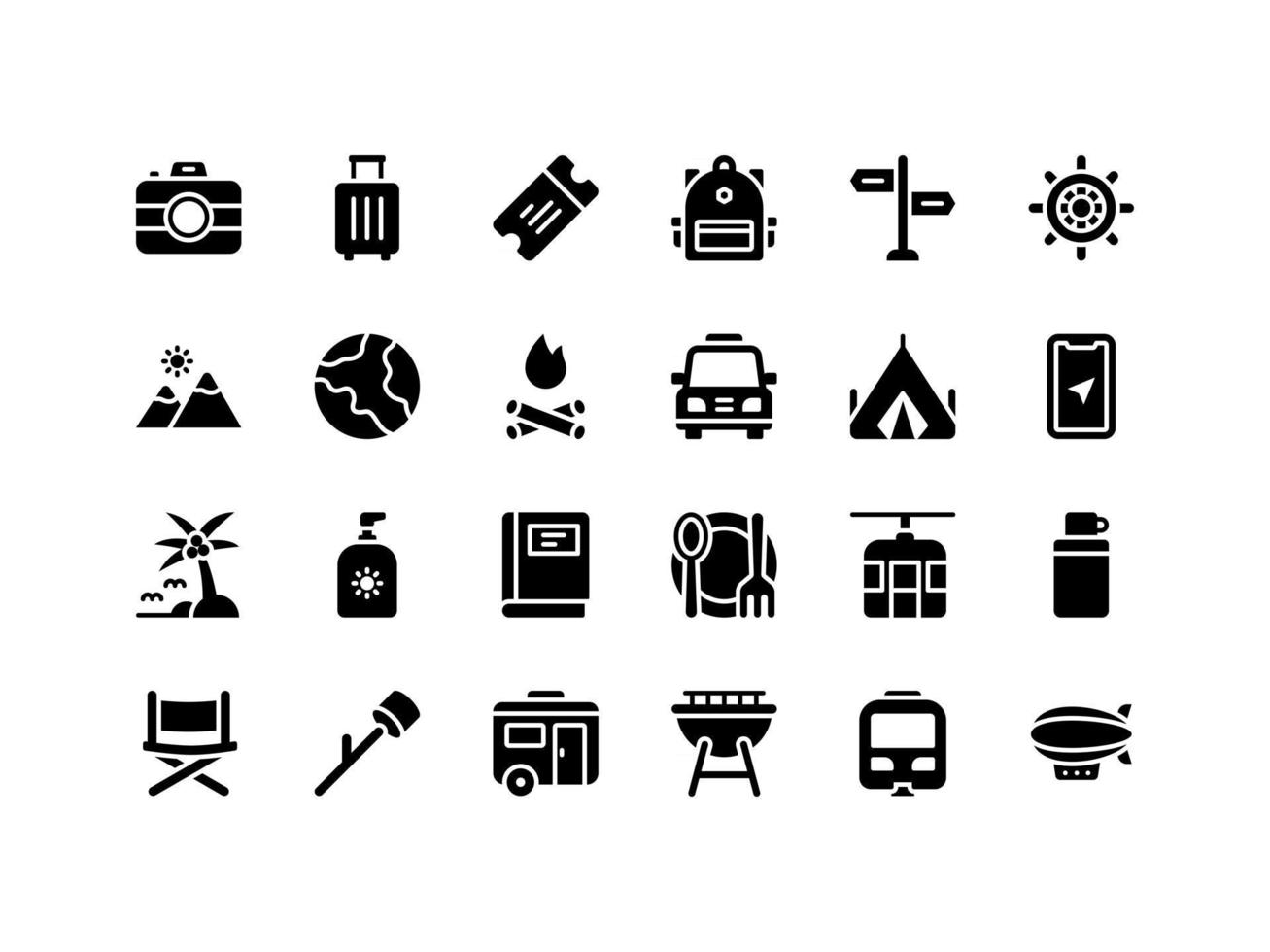 Vacation and Travel Glyph Icon Set vector