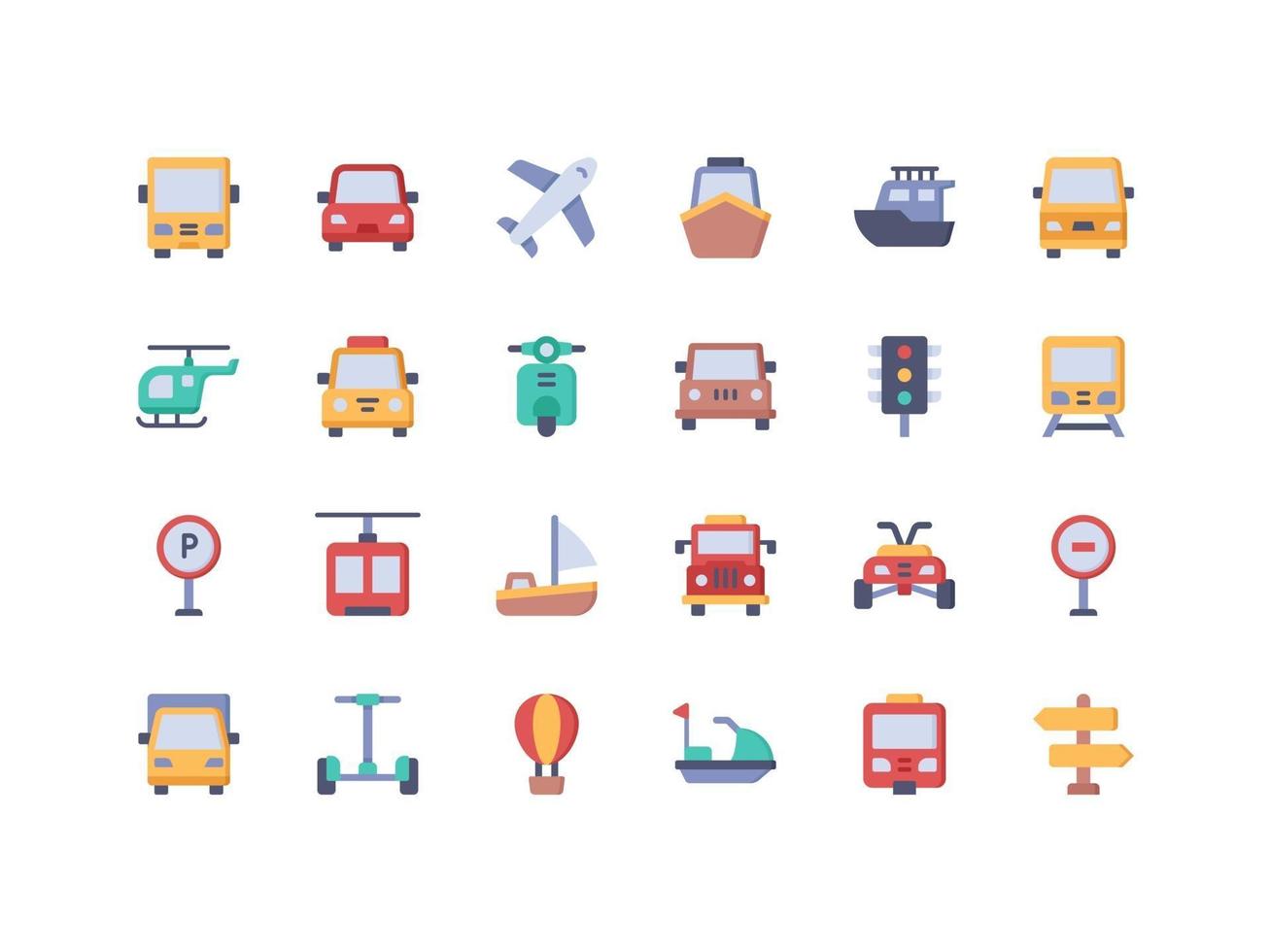 Transportation and Vehicles Flat Icon Set vector