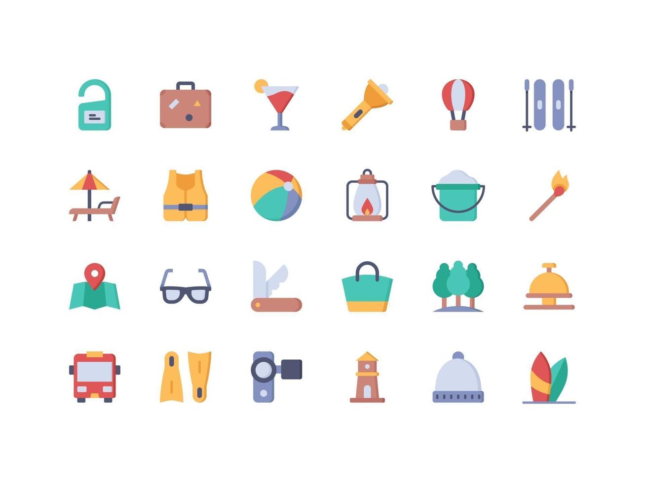 conjunto de iconos planos de vacaciones y viajes vector