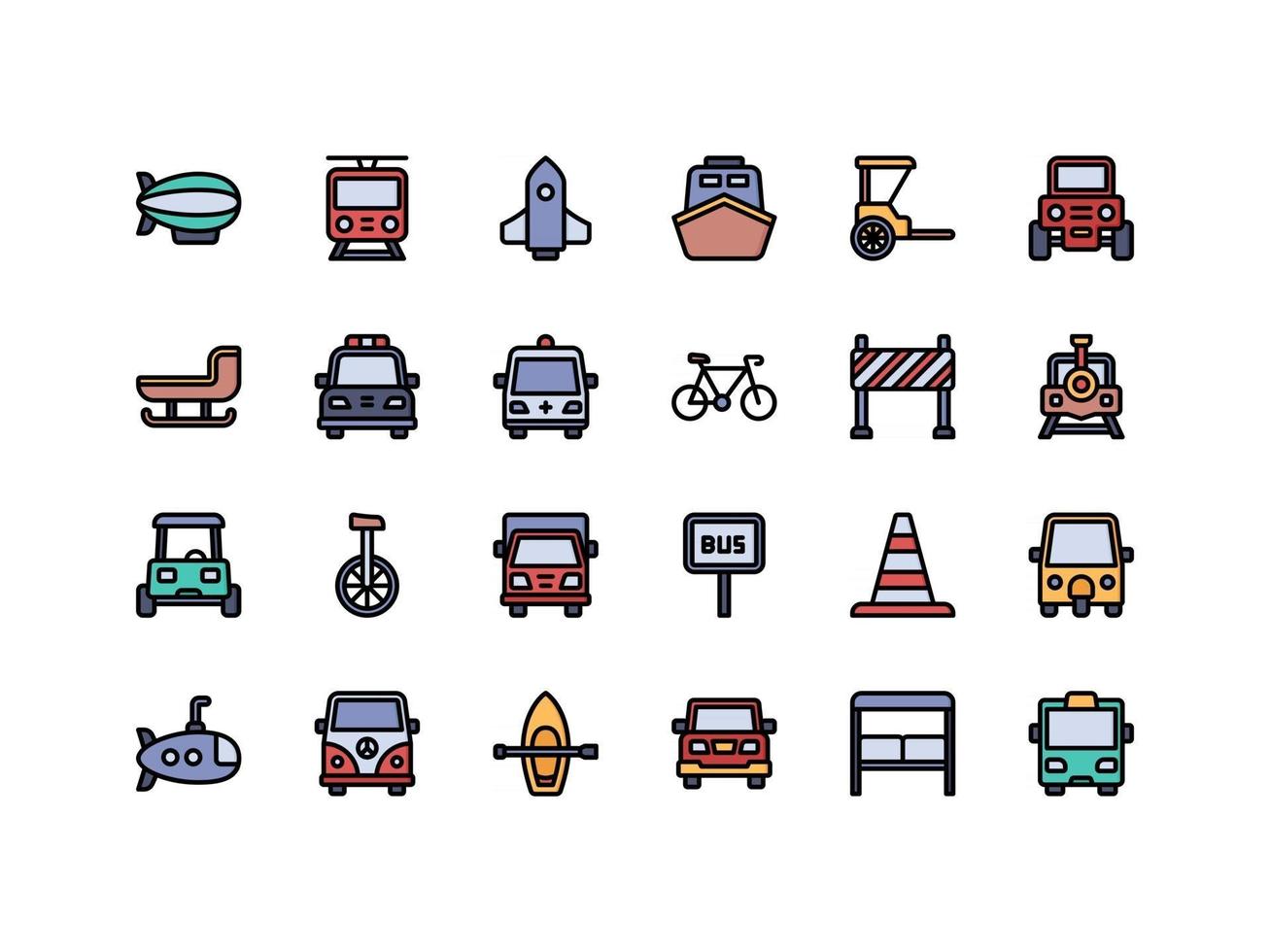 transporte y vehículos conjunto de iconos de color lineal vector