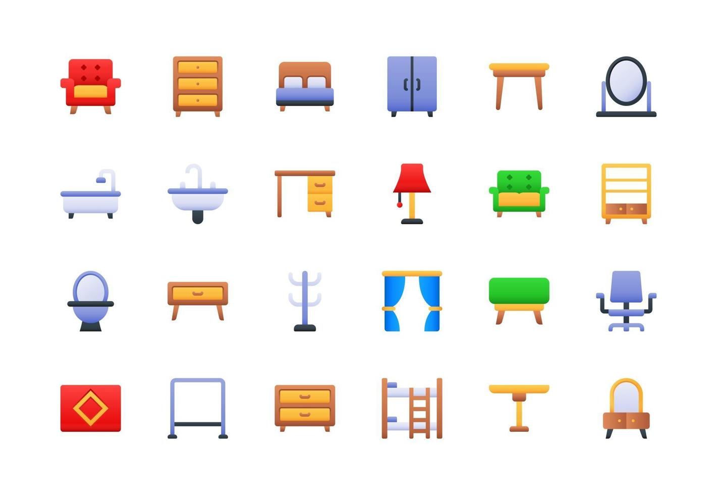 Furniture and Household Items Gradient Icon Set vector