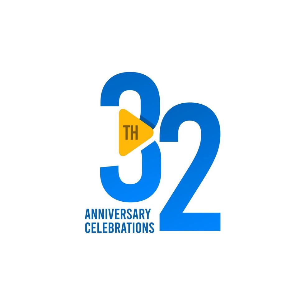 Celebración del aniversario de 32 años, ilustración de diseño de plantilla de vector azul