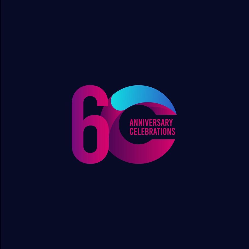 60 Years Anniversary Celebration, Purple and Blue Gradient Vector Template Design Illustration