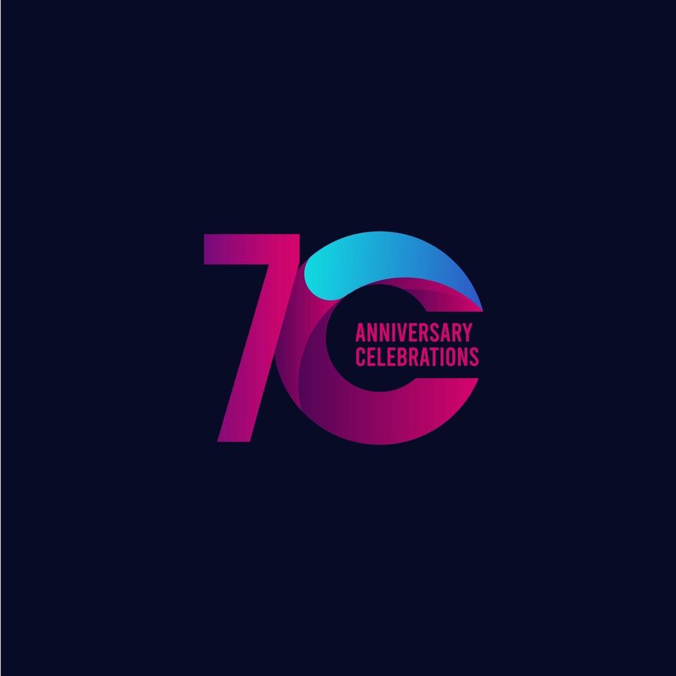 70 Years Anniversary Celebration, Purple and Blue Gradient Vector Template Design Illustration