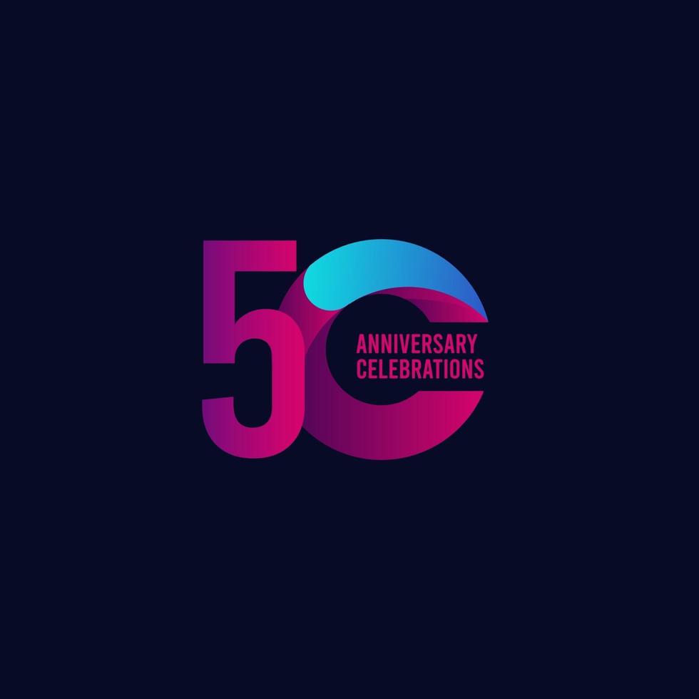 Celebración del aniversario de 50 años, ilustración de diseño de plantilla de vector degradado púrpura y azul