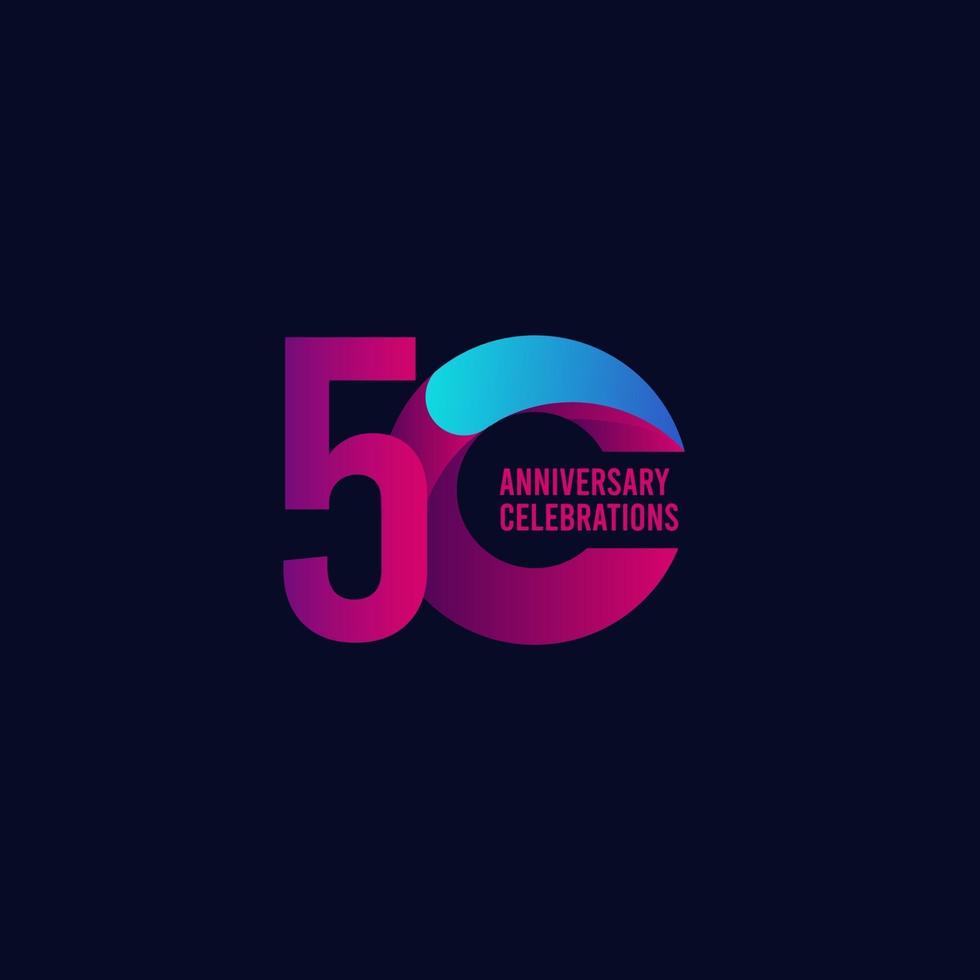 50 Years Anniversary Celebration, Purple and Blue Gradient Vector Template Design Illustration