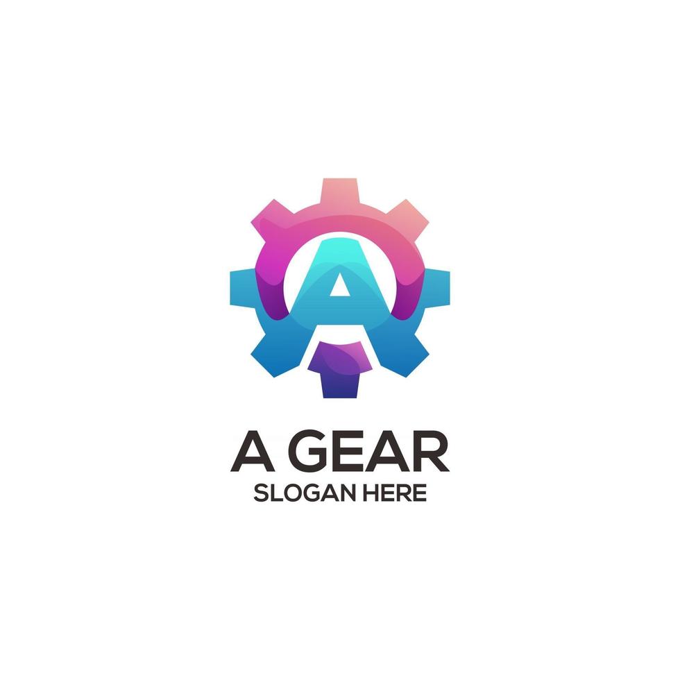 Letter a with gear colorful gradient vector