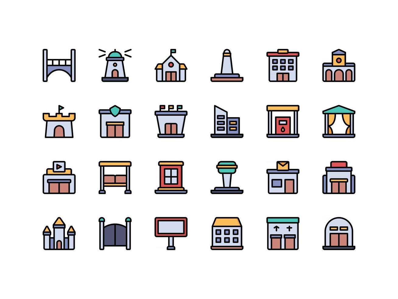 Building and Landmark Lineal Color Icon Set vector