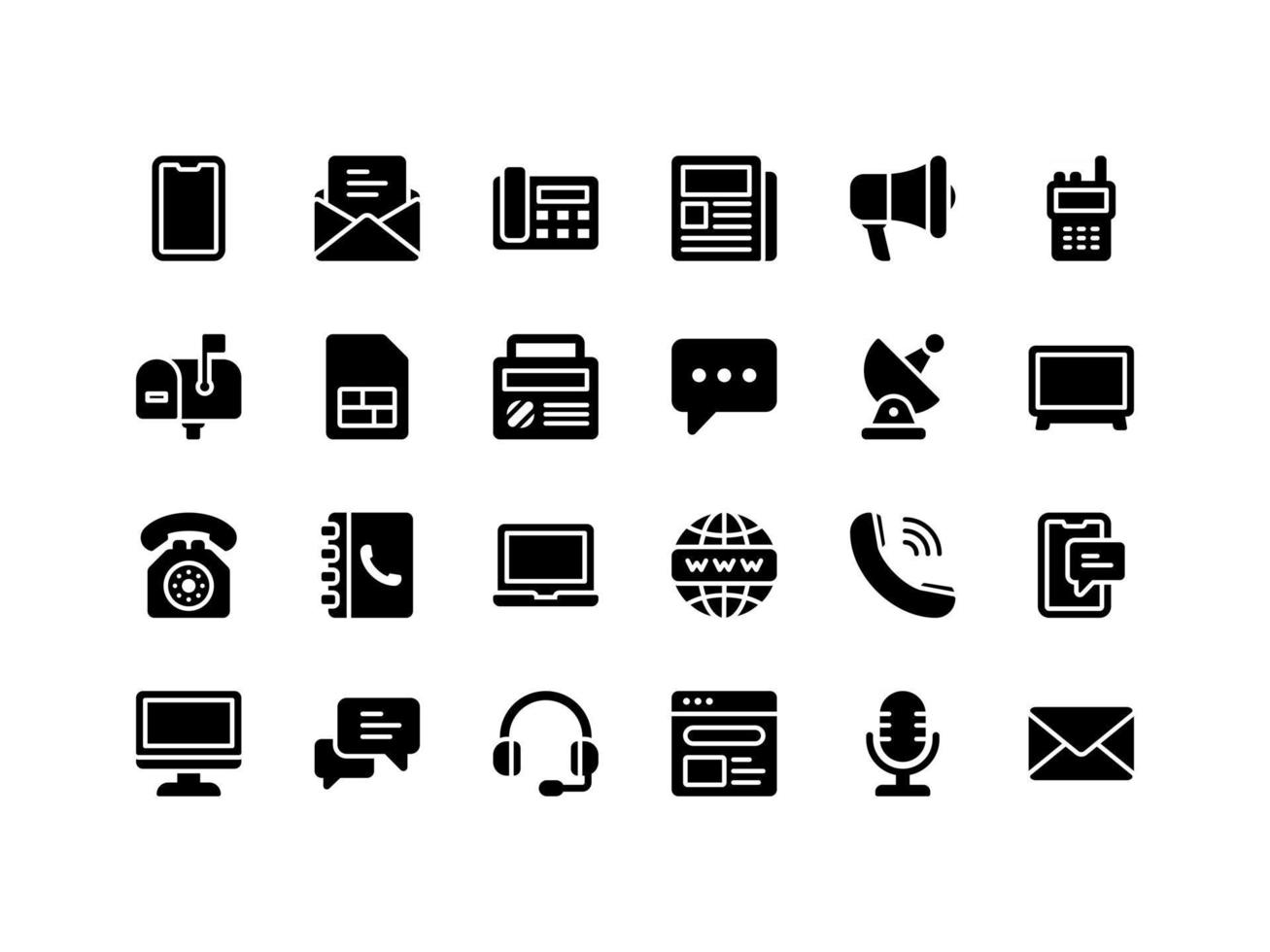 conjunto de iconos de glifo de dispositivos de comunicación vector