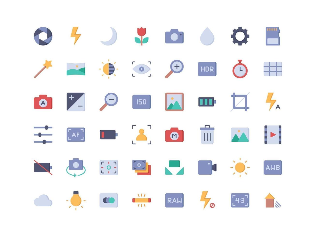 conjunto de iconos planos de interfaz de cámara vector