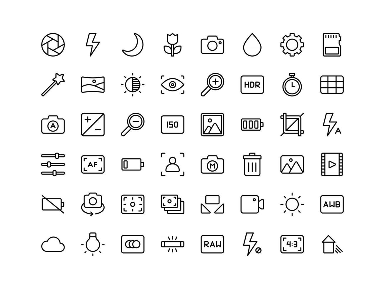 Camera Interface Outline Icon Set vector