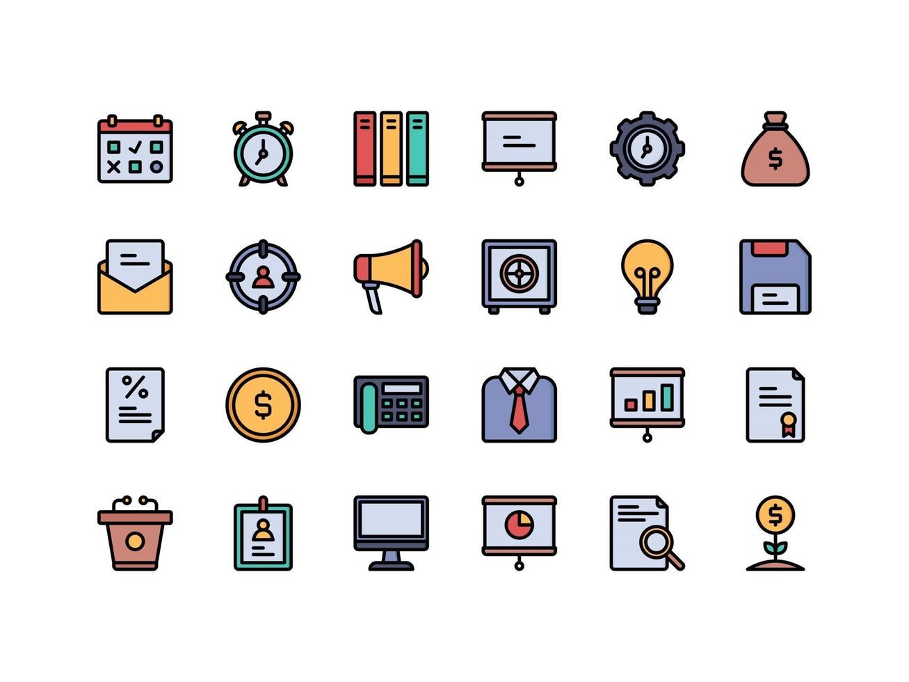 Business and Office Supplies Lineal Color Icon Set vector