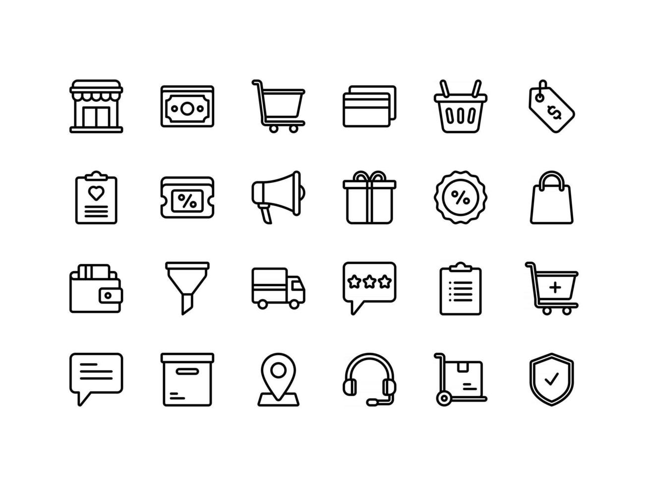 E-commerce and Shopping Outline Icon Set vector