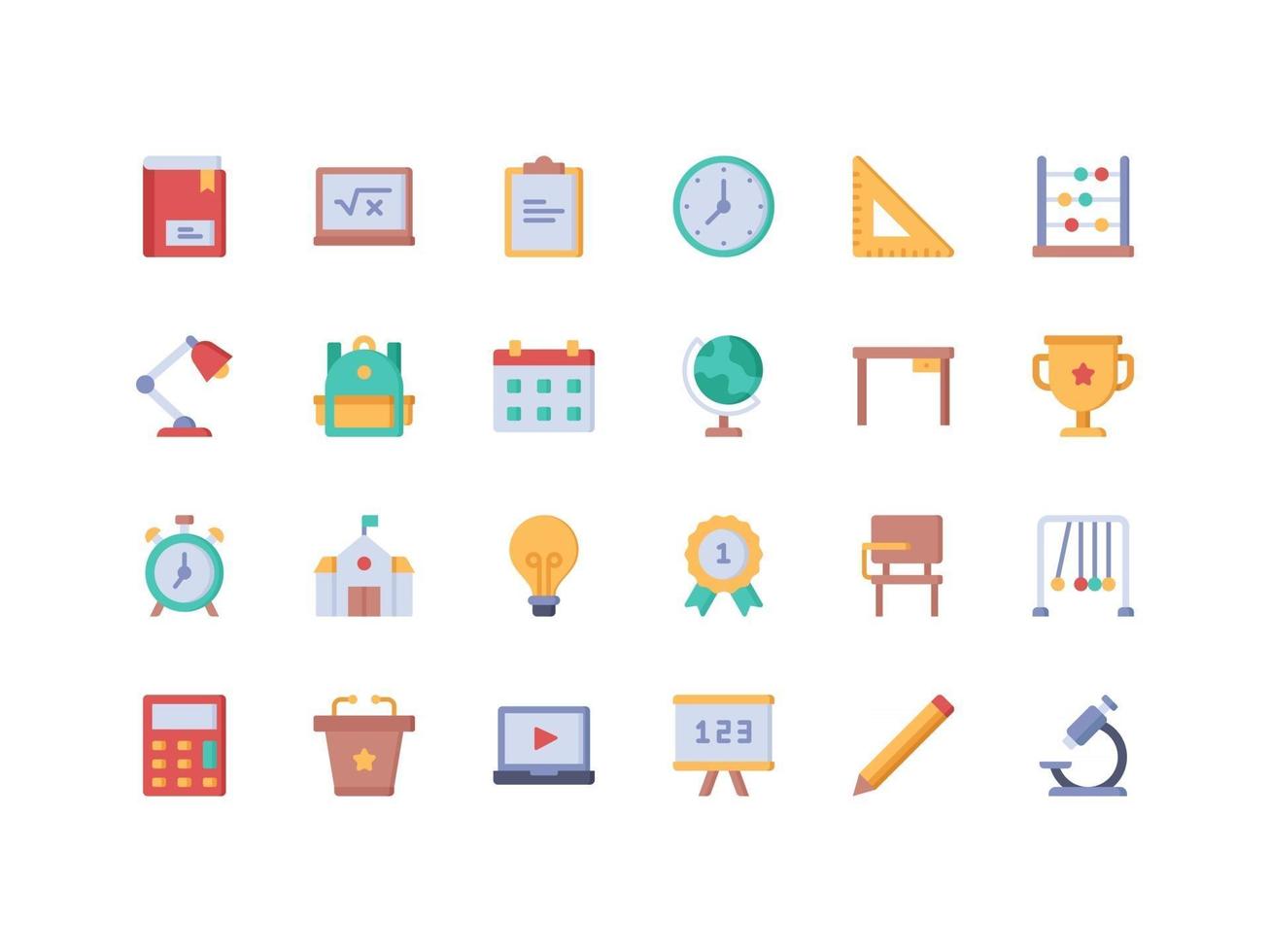 School and Education Flat Icon Set vector